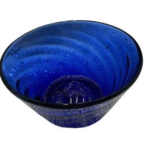 Cobalt‎ Blue Art Glass Bowl Textured Design Decorative Centerpiece
